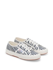 Superga 2750 Stripes Print Canvas White Trainers - Image 2 of 5