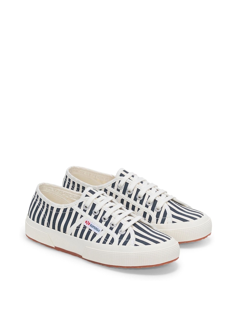 Superga 2750 Stripes Print Canvas White Trainers - Image 2 of 5