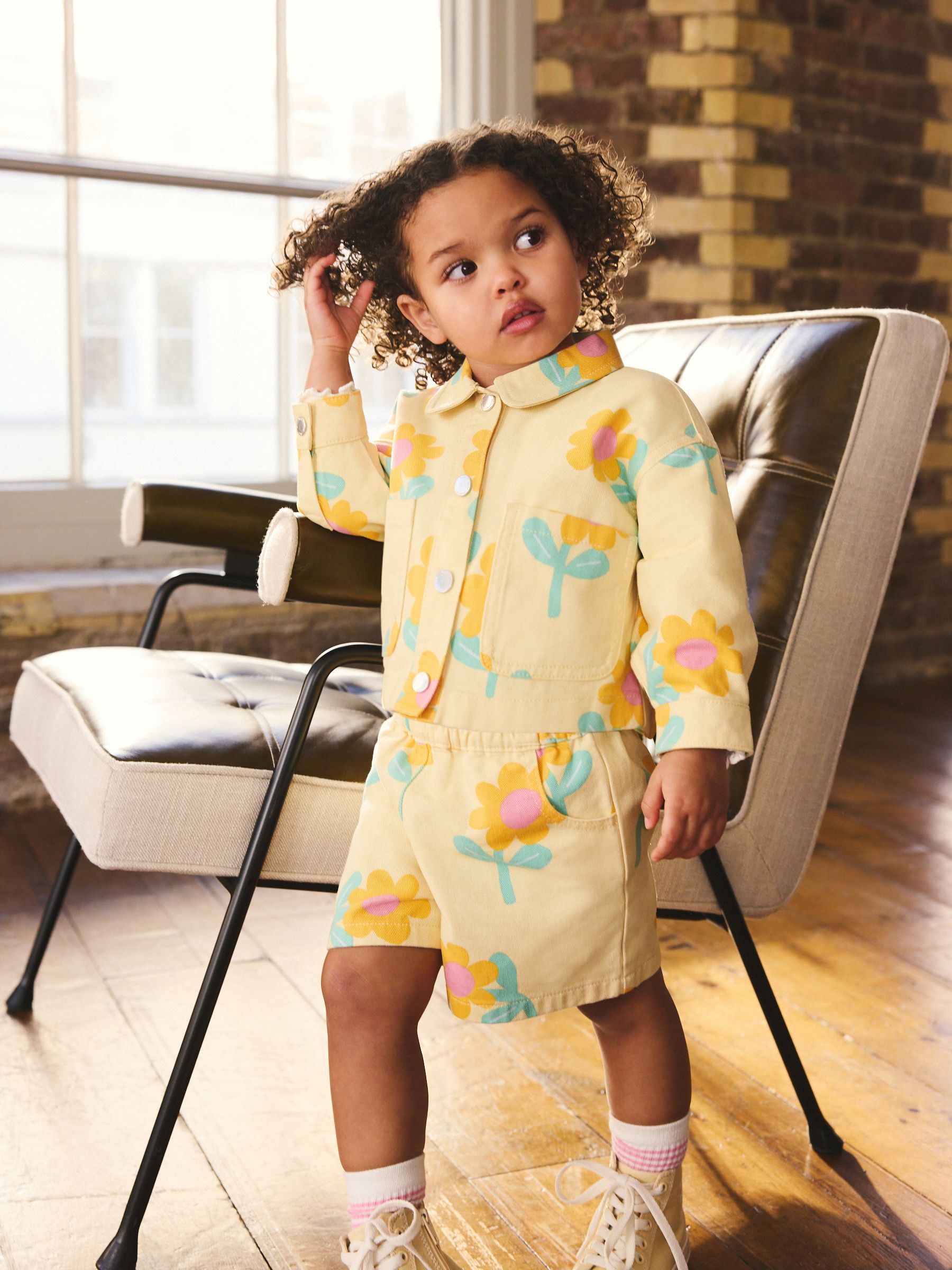 Buy Yellow Flower Printed Jacket And Shorts Set (3mths-7yrs) from