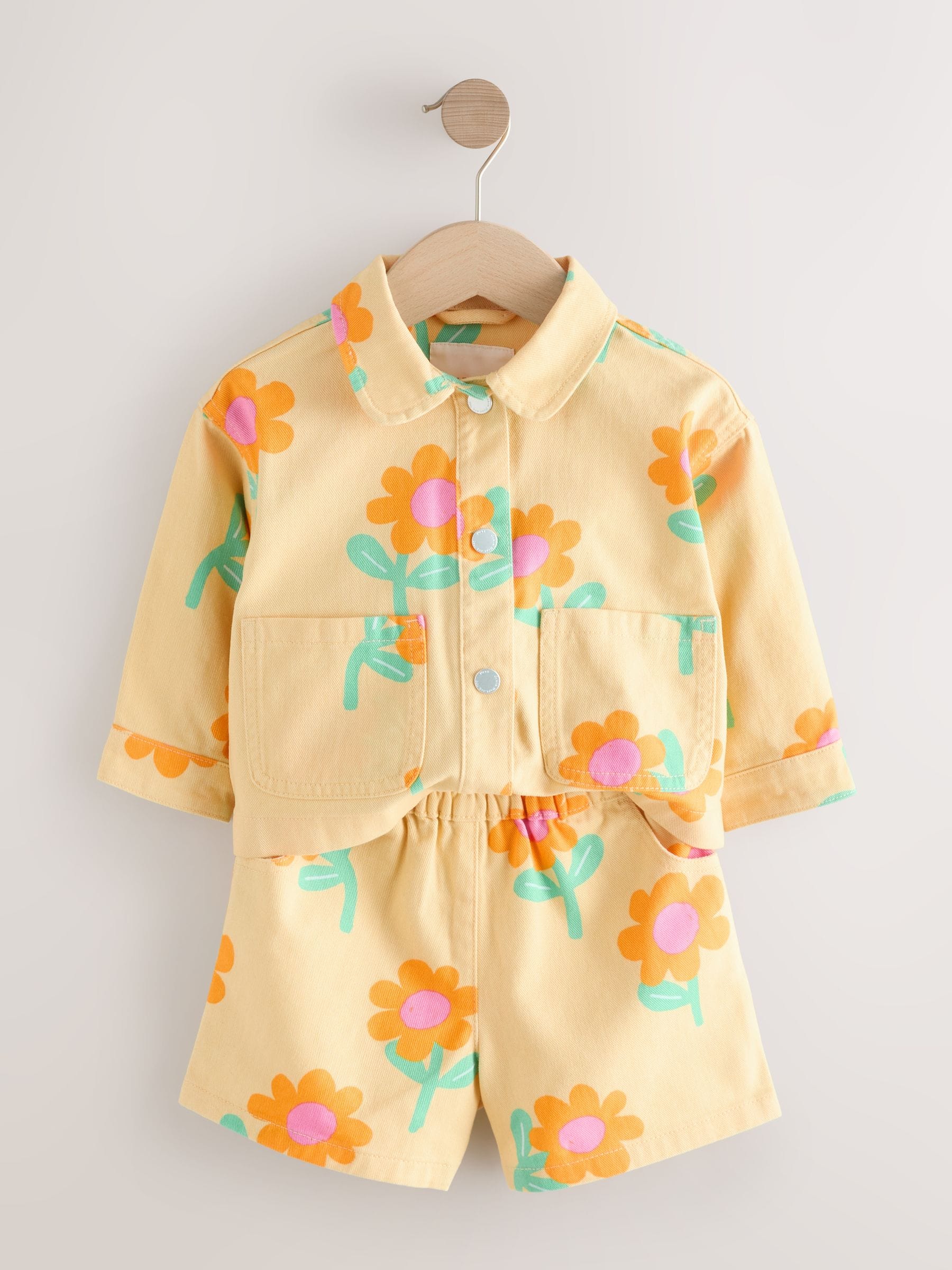 Buy Yellow Flower Printed Jacket And Shorts Set (3mths-7yrs) from