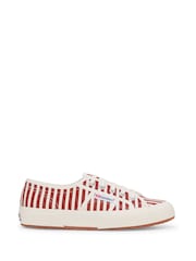 Superga 2750 Stripes Print Canvas Trainers - Off White/Red - Image 1 of 5
