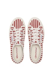 Superga 2750 Stripes Print Canvas Trainers - Off White/Red - Image 4 of 5