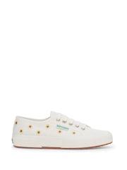 Superga 2750 Embroidery Linen Sunflower Canvas White Trainers - Image 1 of 5