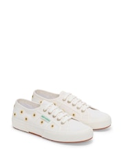 Superga 2750 Embroidery Linen Sunflower Canvas White Trainers - Image 2 of 5