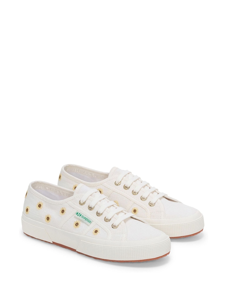 Superga 2750 Embroidery Linen Sunflower Canvas White Trainers - Image 2 of 5 Superga 2750 Embroidery Linen Sunflower Canvas White Trainers - Image 2 of 5