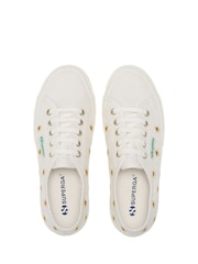Superga 2750 Embroidery Linen Sunflower Canvas White Trainers - Image 4 of 5