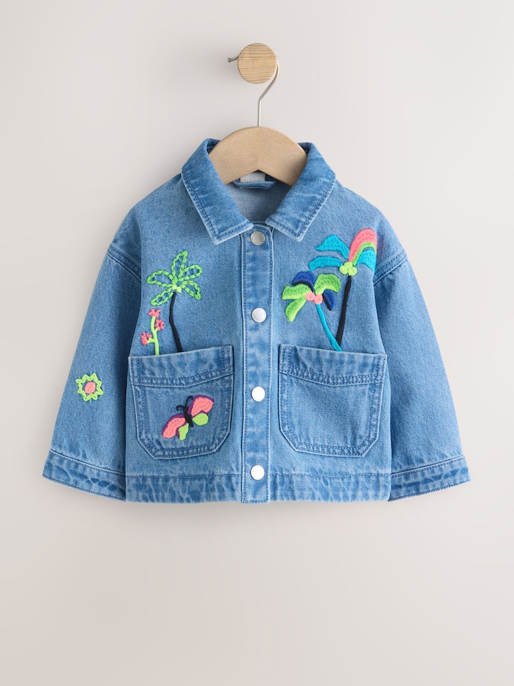 Tropical Embroidery Cord Collar Denim Jacket (3mths-7yrs) - Image 1 of 4