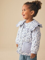 Blue/White Shower Resistant Frill Collar Quilted Jacket (3mths-7yrs) - Image 2 of 5