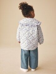 Blue/White Shower Resistant Frill Collar Quilted Jacket (3mths-7yrs) - Image 4 of 5
