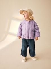 Lilac Heart Embroidered Shower Resistant Bubble Hem Coat (3mths-7yrs) - Image 1 of 9