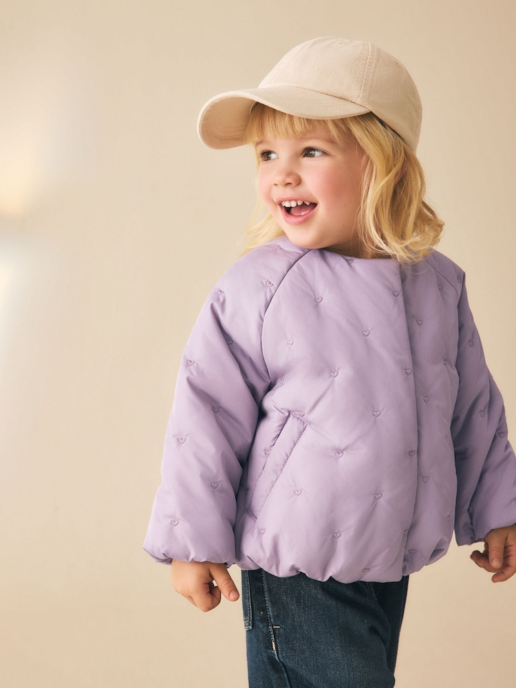Lilac Heart Embroidered Shower Resistant Bubble Hem Coat (3mths-7yrs) - Image 2 of 9 Lilac Heart Embroidered Shower Resistant Bubble Hem Coat (3mths-7yrs) - Image 2 of 9
