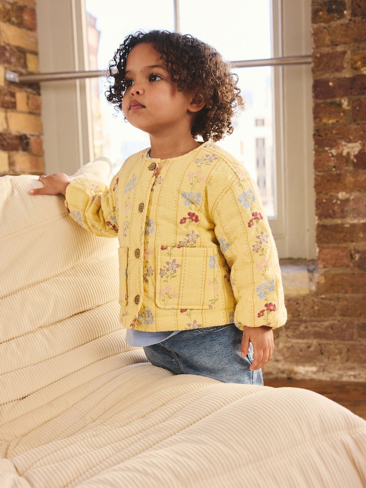 Yellow Printed Quilted Jacket (3mths-7yrs) - Image 1 of 5