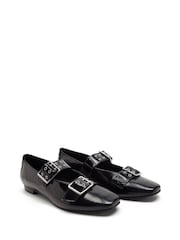Off The Hook Black Canning Dual Strap Mary Jane Ballet Shoes - Image 1 of 6