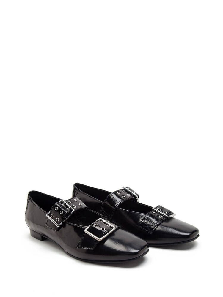 Off The Hook Black Canning Dual Strap Mary Jane Ballet Shoes - Image 1 of 6
