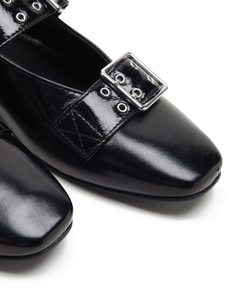 Off The Hook Black Canning Dual Strap Mary Jane Ballet Shoes - Image 6 of 6