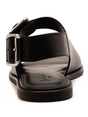Off The Hook Black Baker Slingback Double Strap Leather Flat Sandals - Image 3 of 6