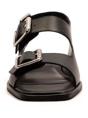 Off The Hook Black Baker Slingback Double Strap Leather Flat Sandals - Image 4 of 6