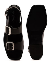 Off The Hook Black Baker Slingback Double Strap Leather Flat Sandals - Image 6 of 6