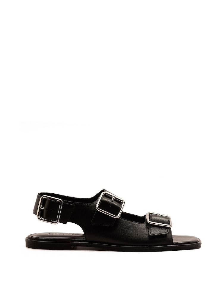 Off The Hook Black Baker Slingback Double Strap Leather Flat Sandals - Image 6 of 6