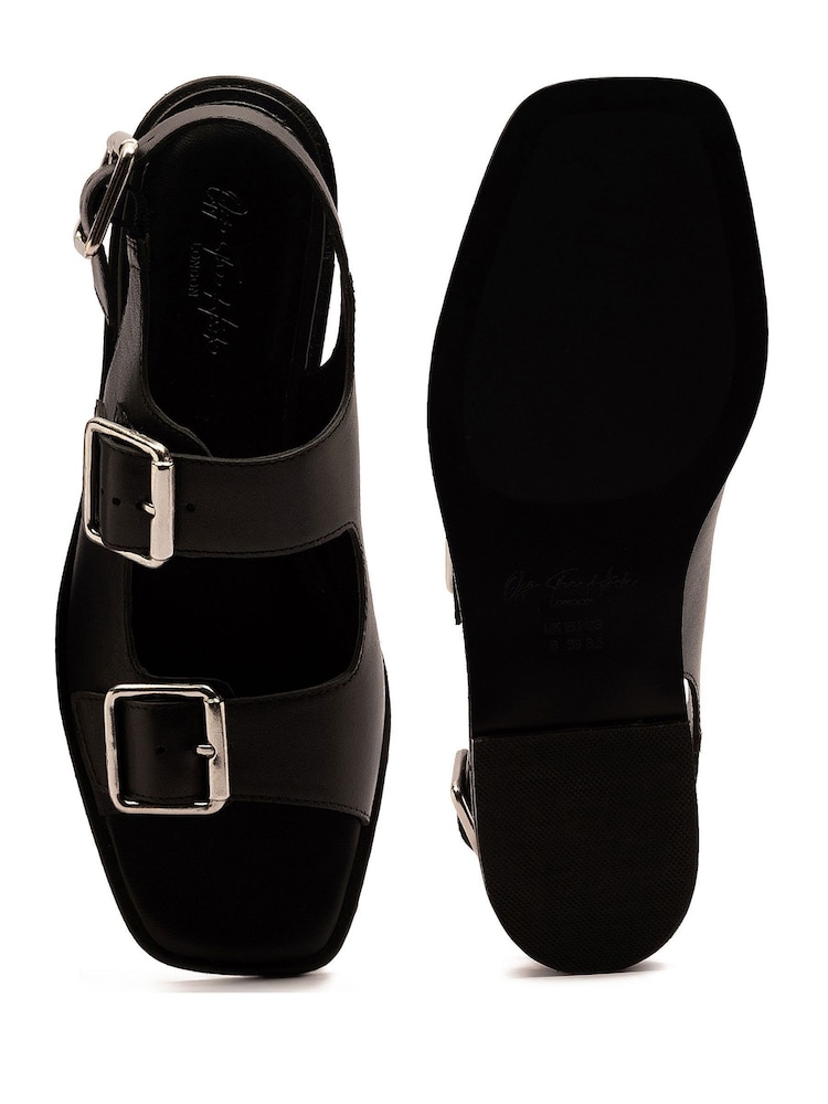 Off The Hook Black Baker Slingback Double Strap Leather Flat Sandals - Image 8 of 8 Off The Hook Black Baker Slingback Double Strap Leather Flat Sandals - Image 8 of 8