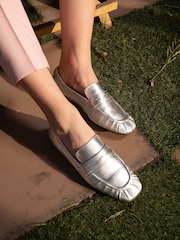 Off The Hook Silver Charing Flat Casual Slip On Leather Loafers - Image 1 of 10
