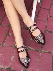 Marrón - Off The Hook Alderbrook Pointed Toe Leather Buckled Flat Sandals - Imagen 1 de 1