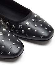 Off The Hook Black Dollis Leather Studded Ballerina Flats - Image 8 of 8