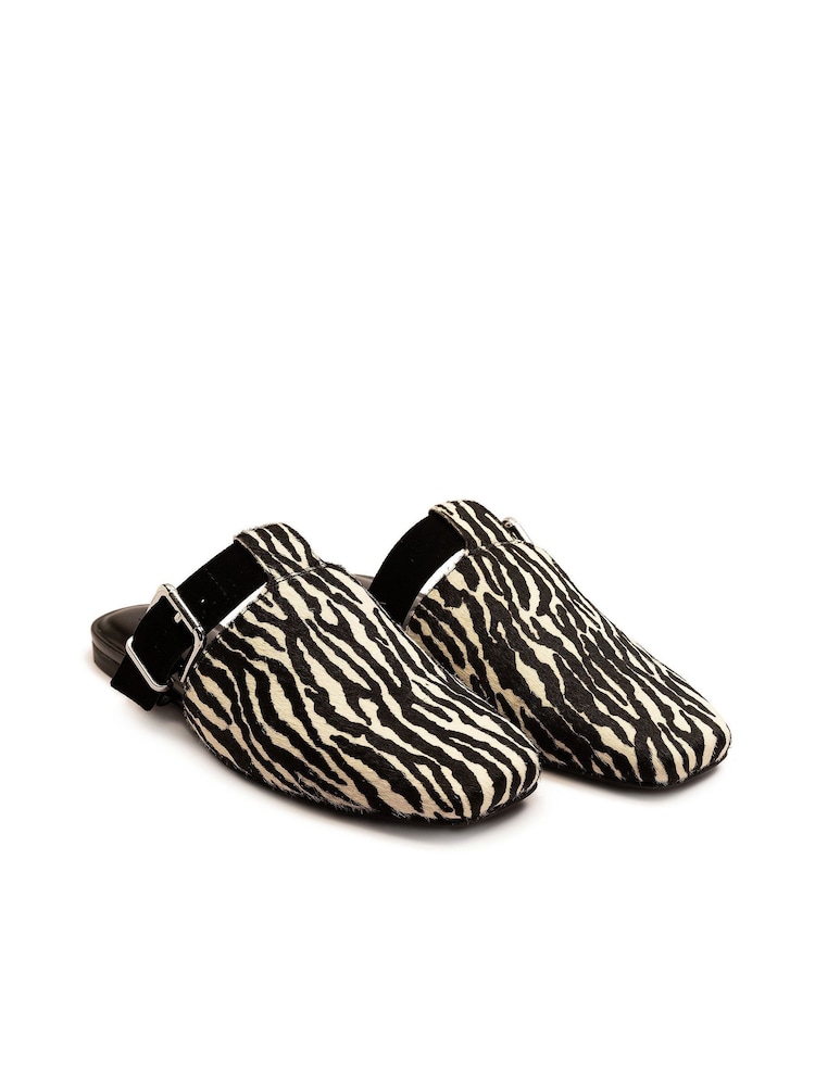 Off The Hook Animal Black/White Brompton Leather Buckle Clog Shoes - Image 3 of 8