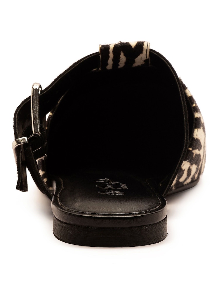 Off The Hook Animal Black/White Brompton Leather Buckle Clog Shoes - Image 7 of 8