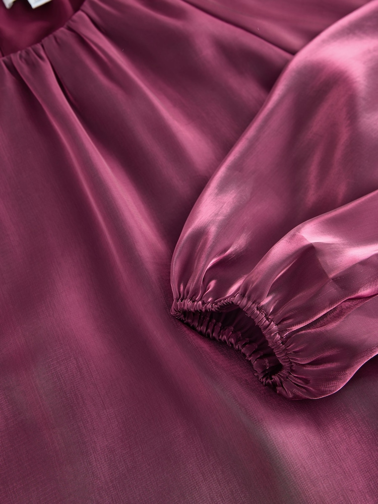 Wine Organza Volume Long Sleeve Blouse - Image 3 of 3
