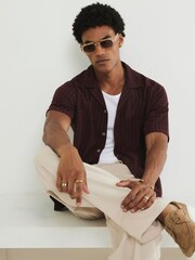 River Island Red Grid Textured Revere Shirt - Image 1 of 4