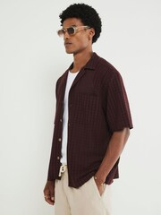 River Island Red Grid Textured Revere Shirt - Image 3 of 4
