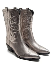 Off The Hook Silver Soho Leather Mid Calf Boots - Image 1 of 6
