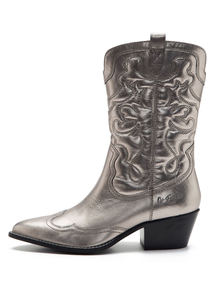 Off The Hook Silver Soho Leather Mid Calf Boots - Image 2 of 6