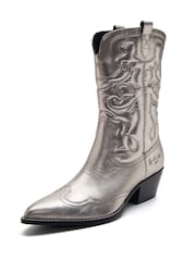 Off The Hook Silver Soho Leather Mid Calf Boots - Image 3 of 6