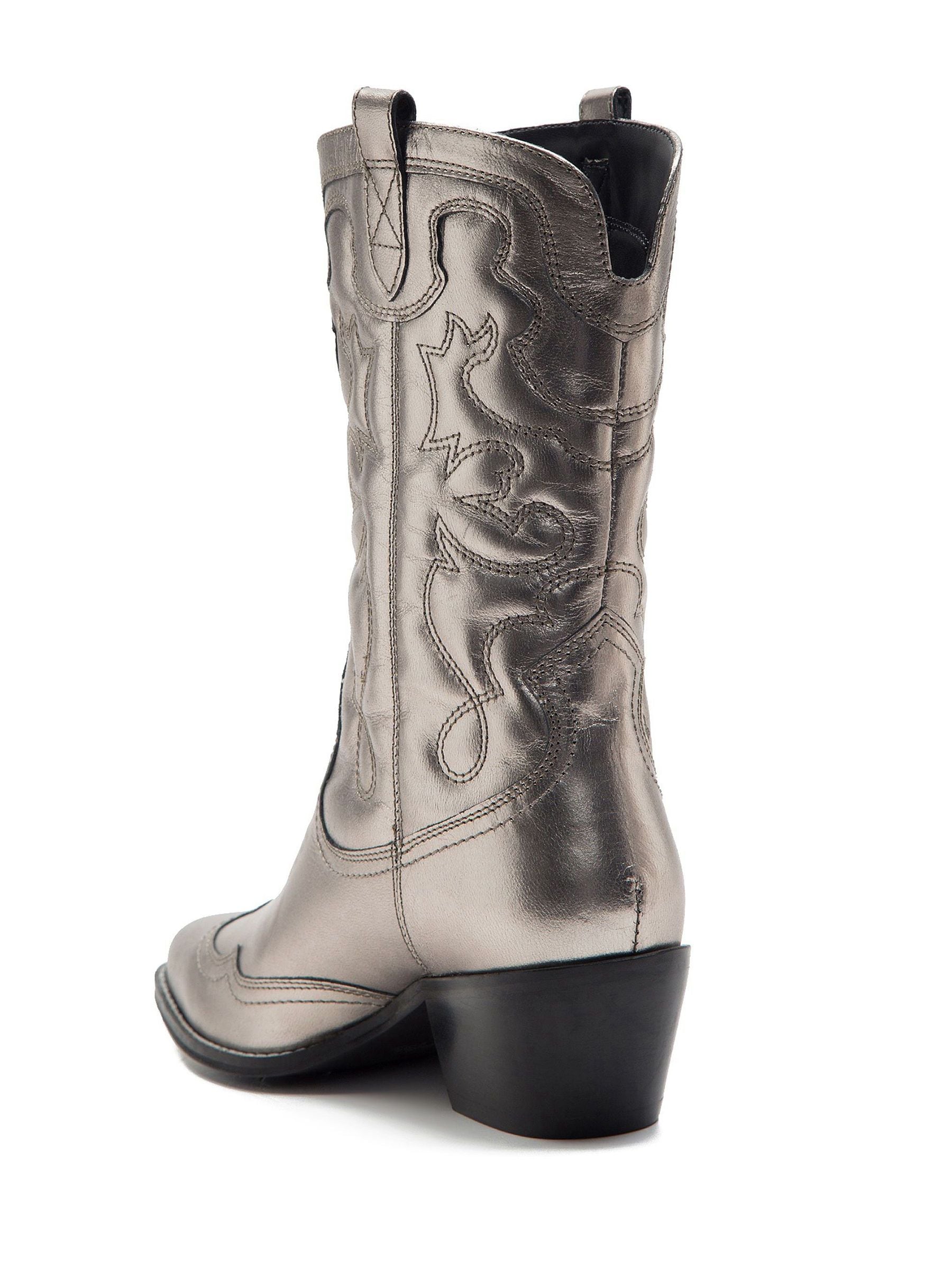 Buy Off The Hook Silver Soho Leather Mid Calf Boots from the Next