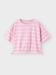 Name It Pink Stripe Short Sleeve Tie Detail T-Shirt - Image 1 of 2