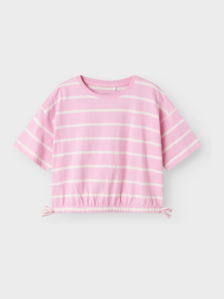 Name It Pink Stripe Short Sleeve Tie Detail T-Shirt - Image 1 of 2