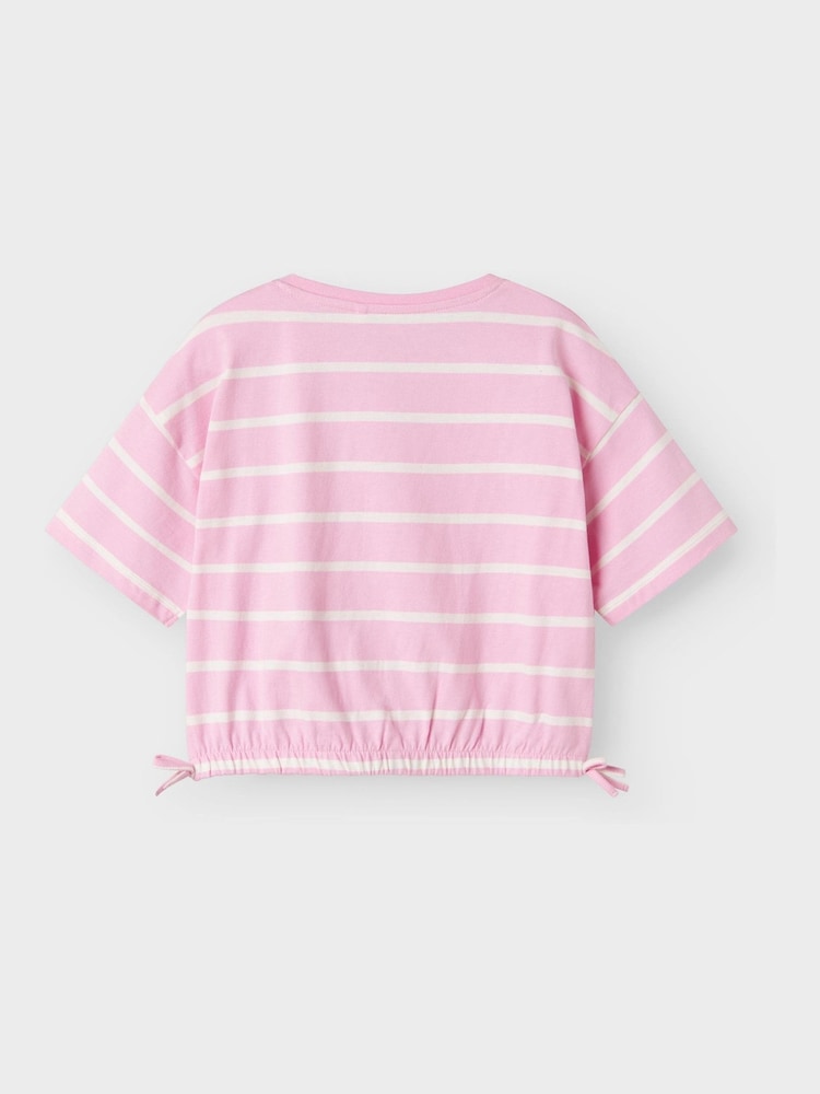 Name It Pink Stripe Short Sleeve Tie Detail T-Shirt - Image 2 of 2