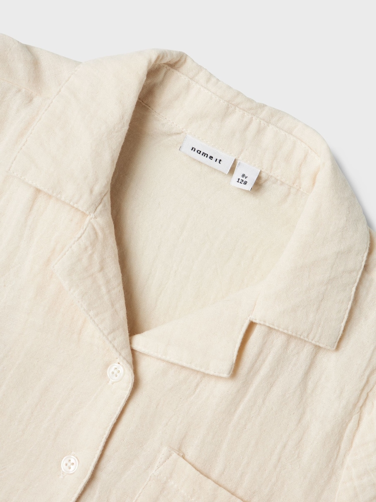 Name It White Chrome 100% Cotton Linen Look Drawstring Shirts - Image 5 of 5