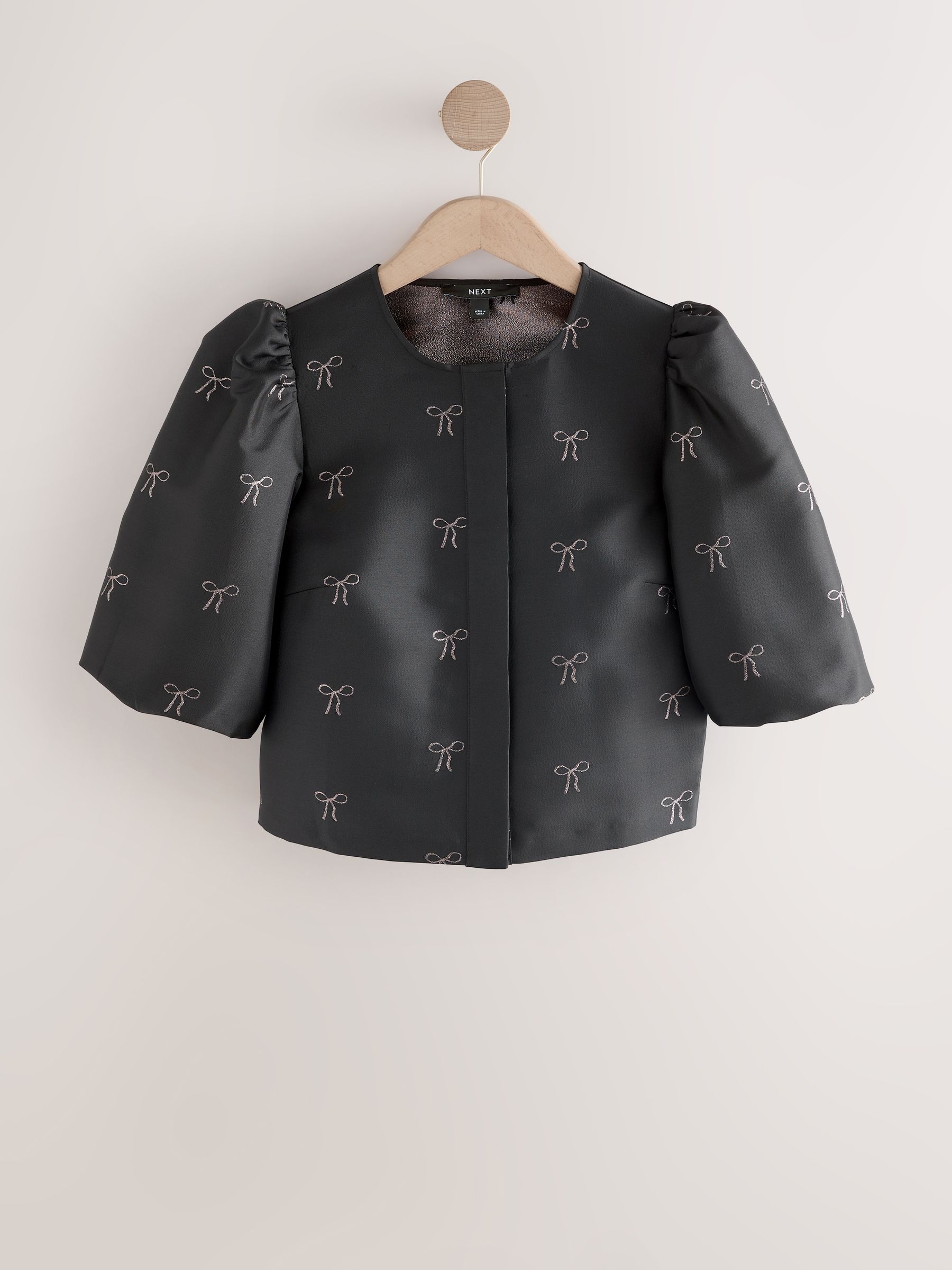 Buy Black Jacquard Bow Puff Sleeve Blouse from the Next UK online shop