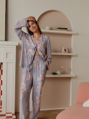 Bath & Body Works Purple Cherry Blossom Viscose Bow Button Through Pyjamas - Image 3 of 8