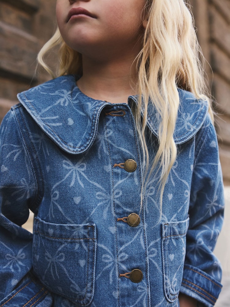 Denim Mid Blue Bow Print Jacket (3-16yrs) - Image 3 of 3