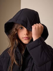 Black Shower Resistant Square Quilted Coat (3-16yrs) - Image 5 of 11