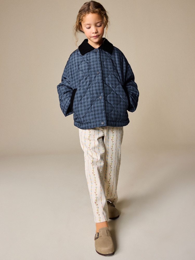 Navy Check Shower Resistant Quilted Barn Jacket (3-16yrs) - Image 1 of 9