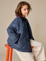 Navy Check Shower Resistant Quilted Barn Jacket (3-16yrs) - Image 3 of 9
