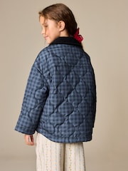 Navy Check Shower Resistant Quilted Barn Jacket (3-16yrs) - Image 4 of 9