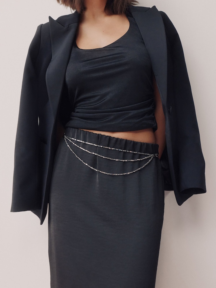 Silver Metallic Skinny Tiered Beaded Belt - Image 1 of 5