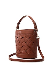 Moda in Pelle Trelly Lattice Front Brown Bucket Bag - Image 1 of 3