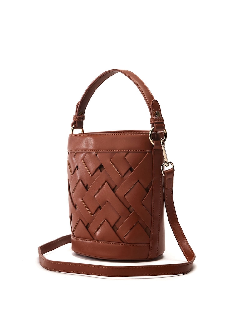 Moda in Pelle Trelly Lattice Front Brown Bucket Bag - Image 1 of 3